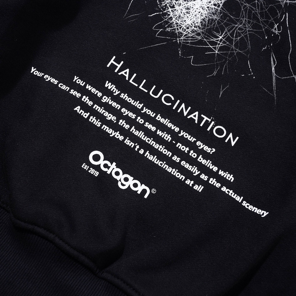 Áo Hoodie Unisex OCTAGON HALLUCINATION Màu Đen Chất Liệu Nỉ Bông