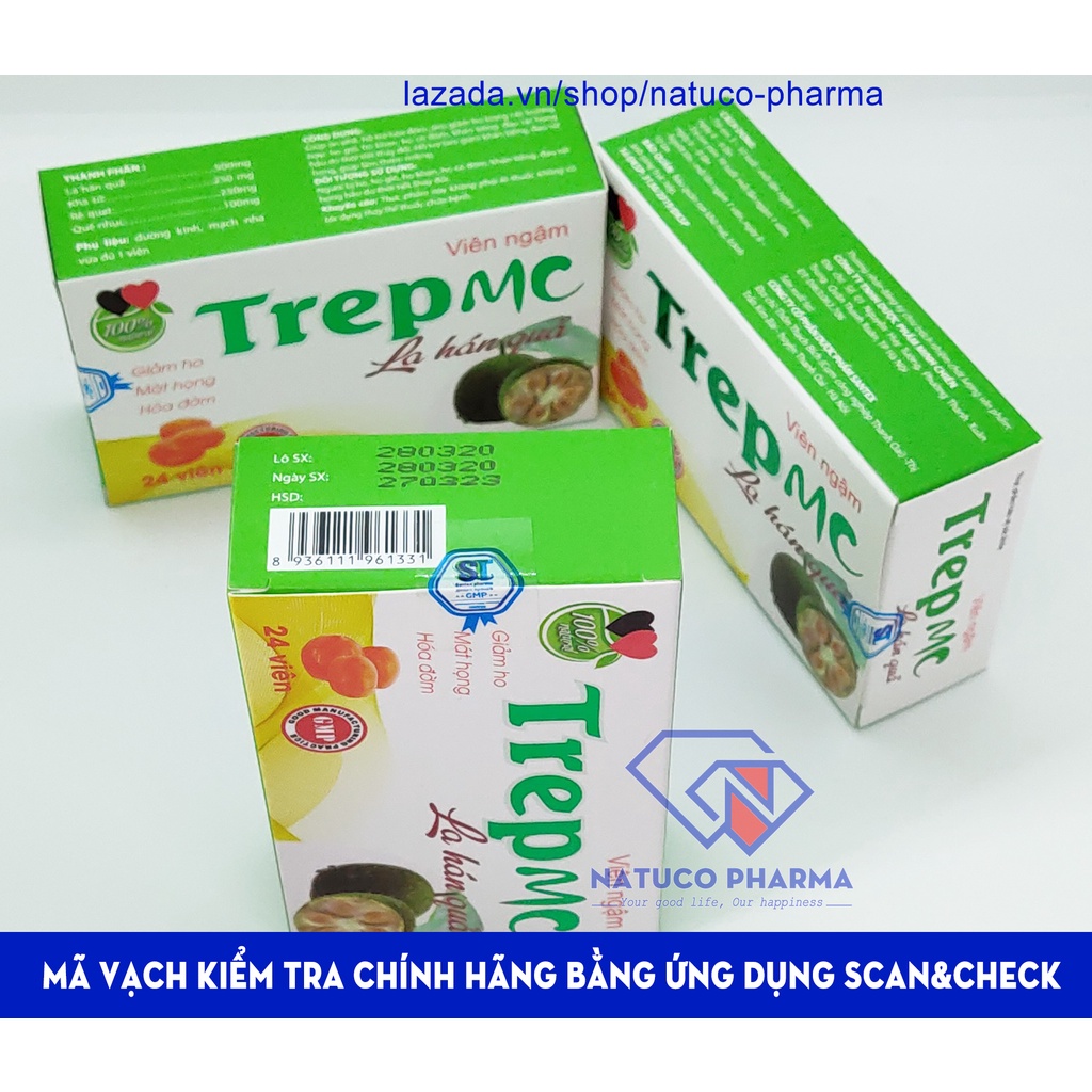 TREP MC Viên ngậm giảm ho hiệu quả - Chiết xuất quả la hán giúp giảm ho, mát họng, hóa đờm  - Hộp 24 viên chuẩn GMP