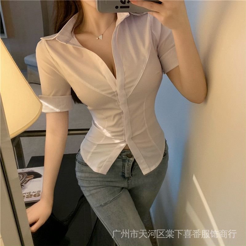 Áo Kiểu Cổ Chữ V Ôm Dáng Eo Cao Thời Trang Mùa Hè Phong Cách Hàn Quốc Cho Nữ