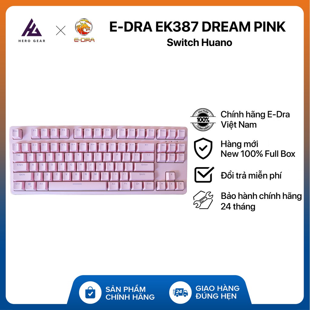 Bàn phím cơ EDRA EK387 DREAM PINK Phiên bản 2021 - Huano Switch - Kết nối USB Type-C - Hàng chính hãng