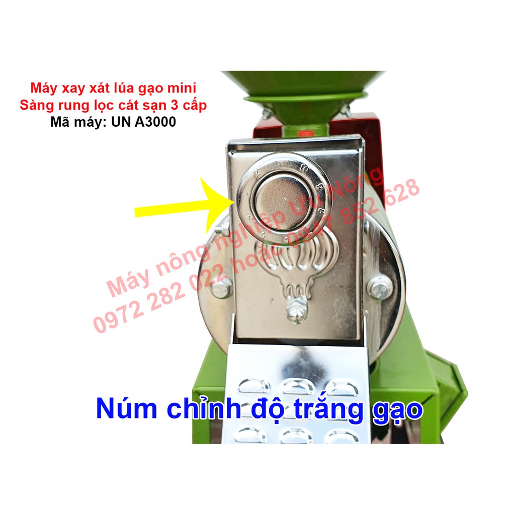 Máy xay xát lúa gạo mini gia đình có sàng rung lọc cát sạn 3 cấp cải tiến mới 2021