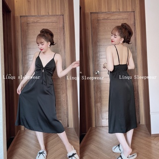 Váy ngủ lụa sexy, Váy ngủ sexy 2 dây chất lụa latin mềm mát Freesize <60kg - Linqustore