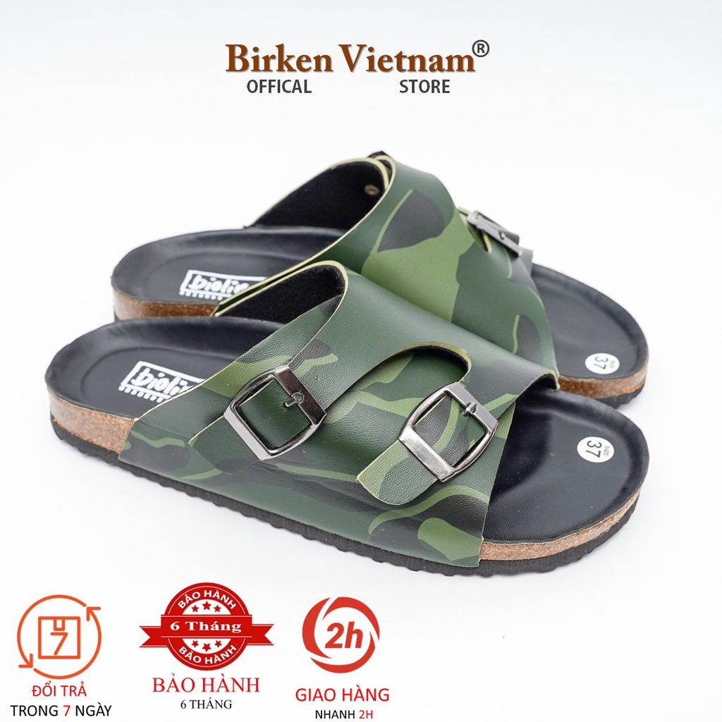 [ New Style ] Mã R19 DÉP ĐẾ TRẤU Da PU Camo Rằn Ri Quai Nguyên Tấm Cách Điệu Unisex Birken Vietnam Bioline