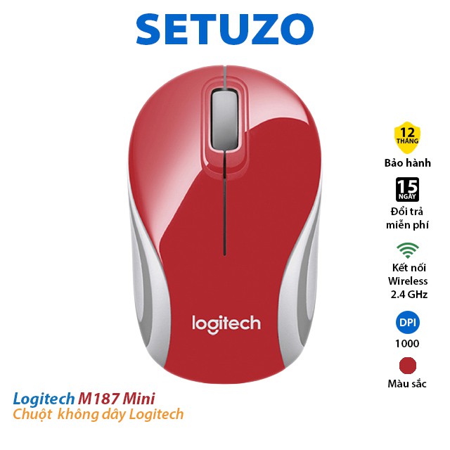 Chuột không dây Logitech M187 Mini màu đỏ MOWLOG-CH-M187