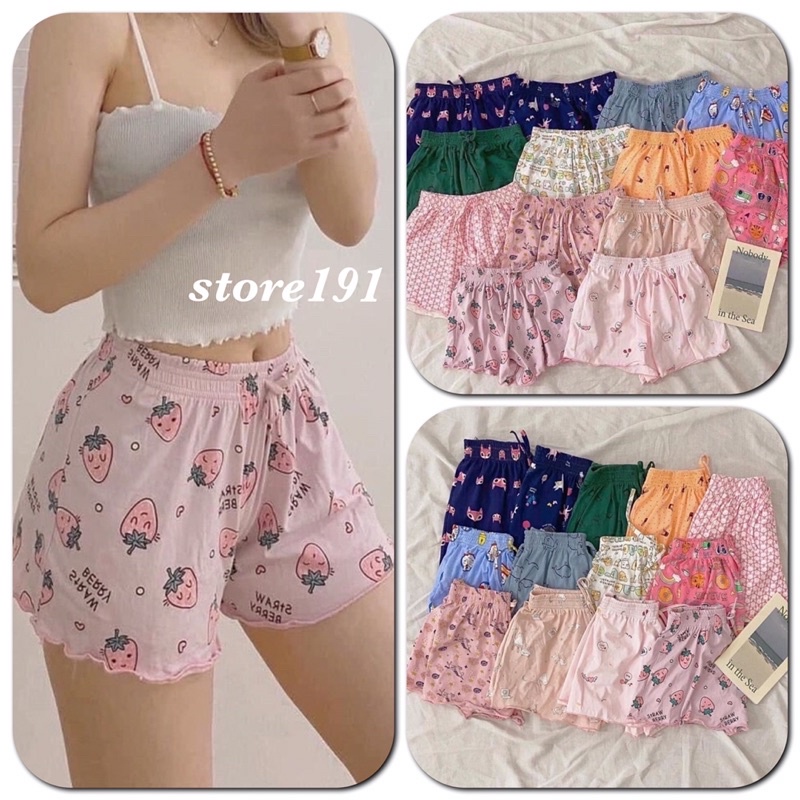 Quần Đùi Nữ Mặc Nhà Hoạ Tiết Hoạt Hình - Quần Short Thái Cuốn Biên Cotton Co Giãn Thoải Mái - QK06