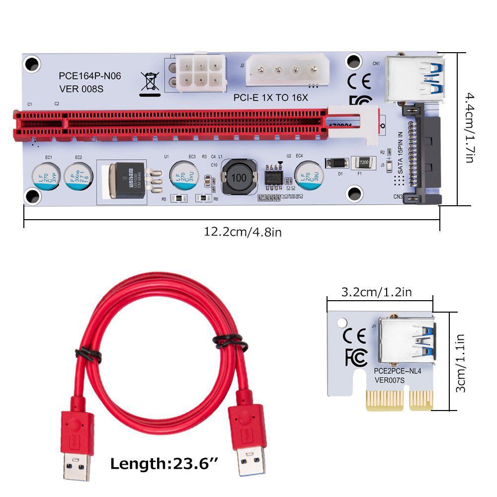 USB 3.0 Pcie PCI-E Express 1X To 16X GPU Extender Riser Card Adapter