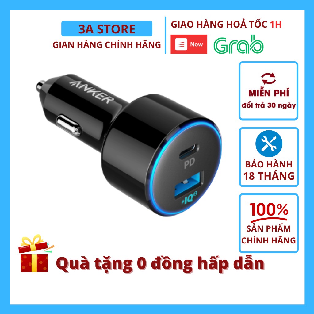 Tẩu sạc nhanh ô tô ANKER A2229 49.5W PowerDrive Speed + 2 sạc nhanh iphone ipad android - 3astore