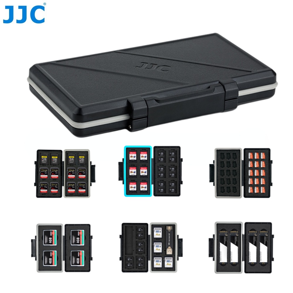 JJC Hộp Đựng Thẻ Nhớ 36 24 6 4 Hộp Bảo Vệ Khe Cắm IP67 cho Thẻ Nhớ SD MSD Micro SD CFexpress Type A B SSD XQD CF của Máy Ảnh và Điện Thoại Di Động Thẻ trò chơi Nintendo Switch