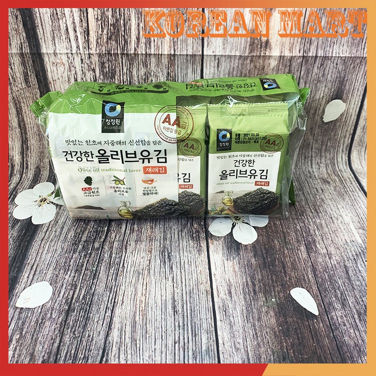 Lốc 9 gói rong biển ăn liền tẩm dầu oliu Deasang Hàn quốc 5g/gói