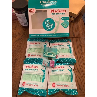 Tăm chỉ nha khoa Plackers Micro Mint 1 hộp 4 bịch + 1 hộp nhựa nhỏ travel size 20 cái