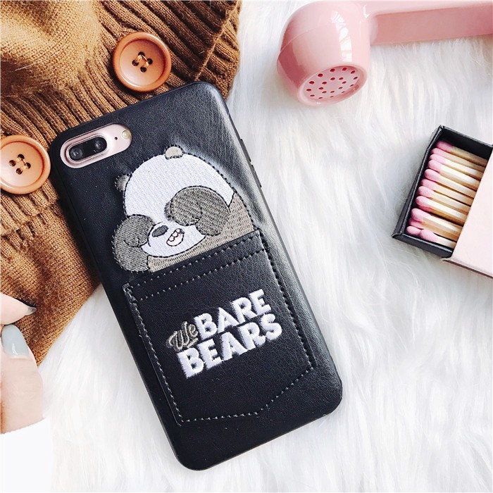 Ốp điện thoại phối da in hình gấu dễ thương có ngăn đựng thẻ cho iPhone 12 11 Pro Max Mini 6 6S Plus 7 7 Plus 8 8 Plus X XS Max XR | BigBuy360 - bigbuy360.vn