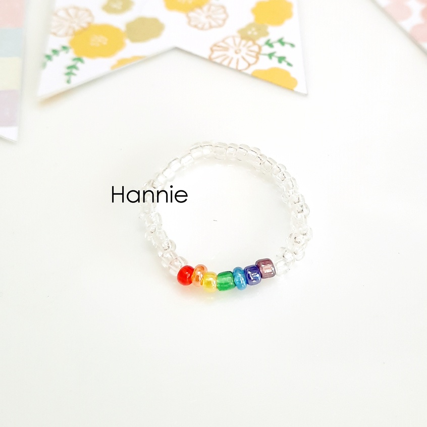 Nhẫn hạt cườm cầu vồng rainbow - Nhẫn dành cho nữ handmade đơn giản