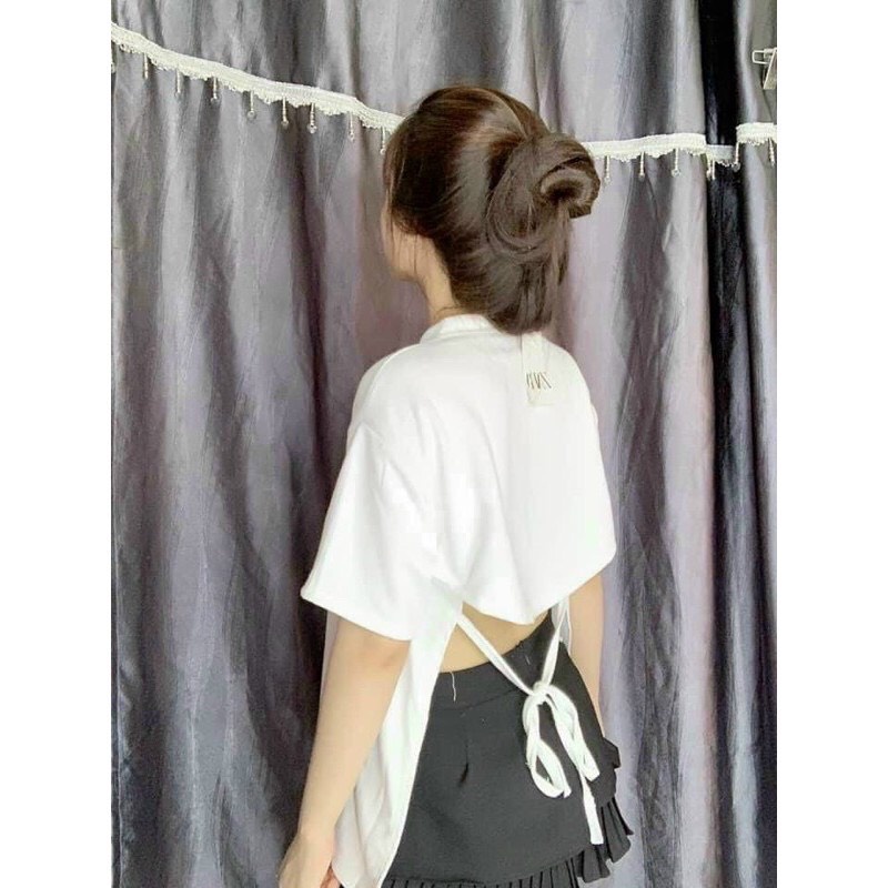 áo kiểu 3/4 hở lưng form rộng cột dây nơ sau