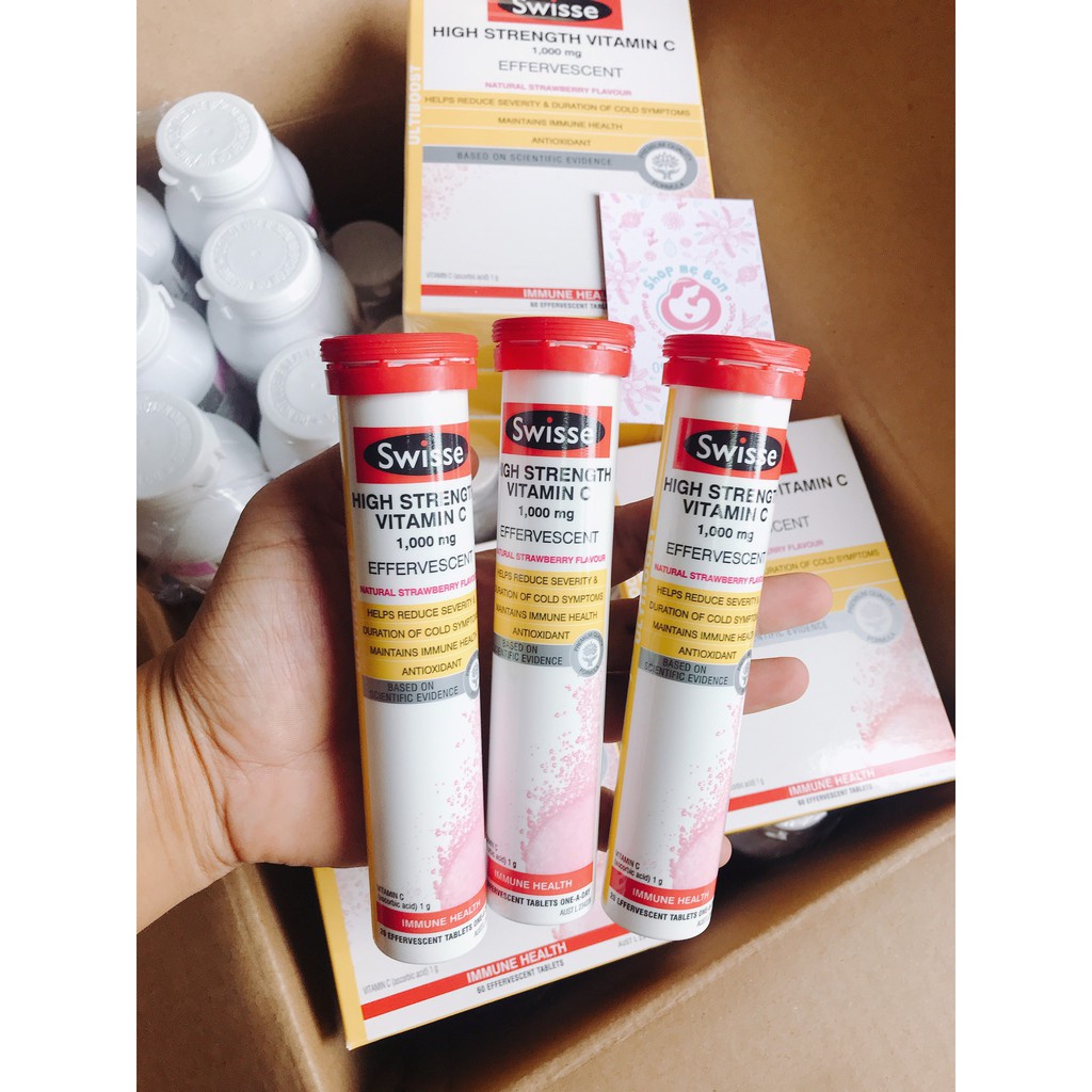 Viên sủi Vitamin C Swisse 1000mg - Hộp 3 ống/60 viên, lẻ 1 ống/20 viên  - Xuất xứ Úc