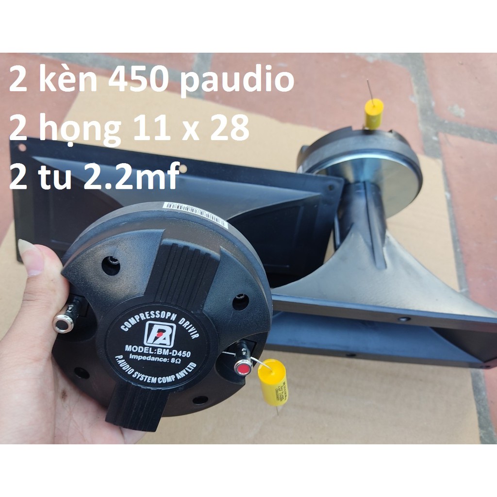 BỘ LOA TRÉP  RỜI PAUDIO 450 REN XOÁY - GIÁ 1 CẶP - KÈM HỌNG 11 X 28 CM VÀ TỤ 2,2MF - LOA TREBLE 450
