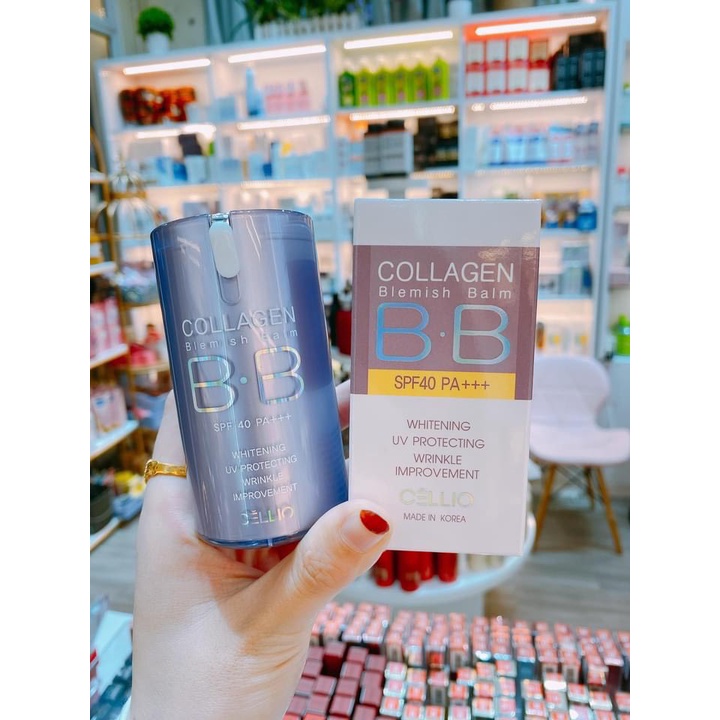 Kem nền trang điểm nâng tone sáng da  BB Collagen Cellio SPF 40+ - Hàn Quốc Chính Hãng