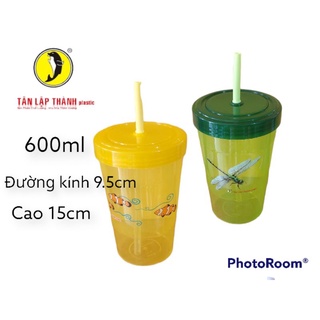 Ly nước có nắp và ống hút tân lập thành - 600ml
