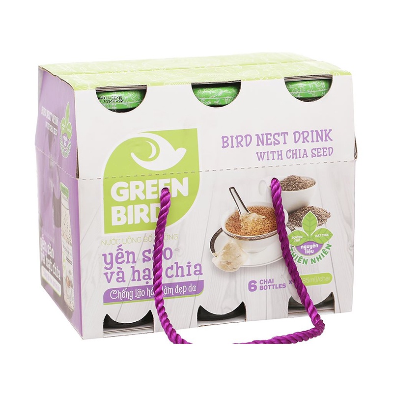 Lốc 6 chai nước yến sào hạt chia Green Bird 185ml