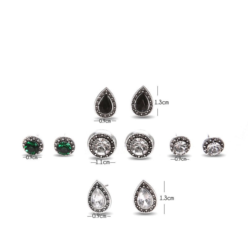 Bộ 5 cặp khuyên tai kiểu có đính đá nạm ngọc đầy quý phái