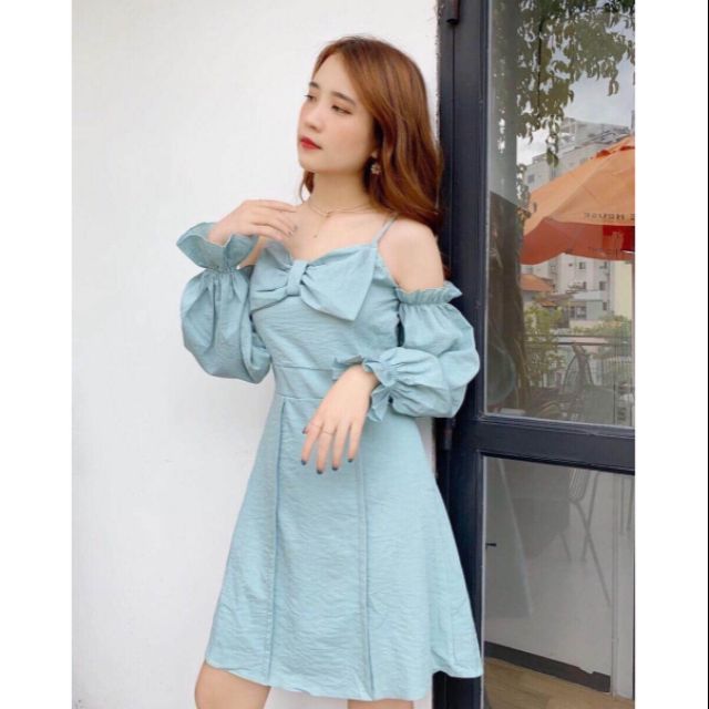 ĐẦM 2S RỚT VAI TAY PHỒNG KÈM NƠ BẢN TO NGỰC