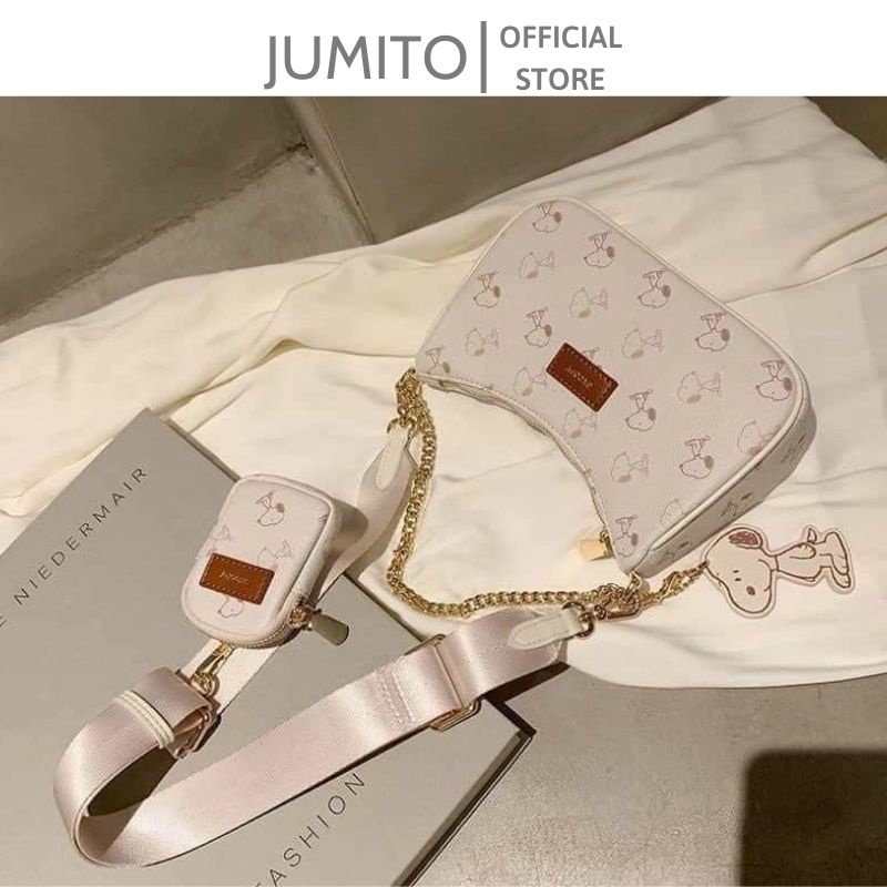 Túi xách nữ mini giá rẻ đeo chéo kẹp nách có dây xích kèm ví nhỏ cực xinh JUMITO T1.023