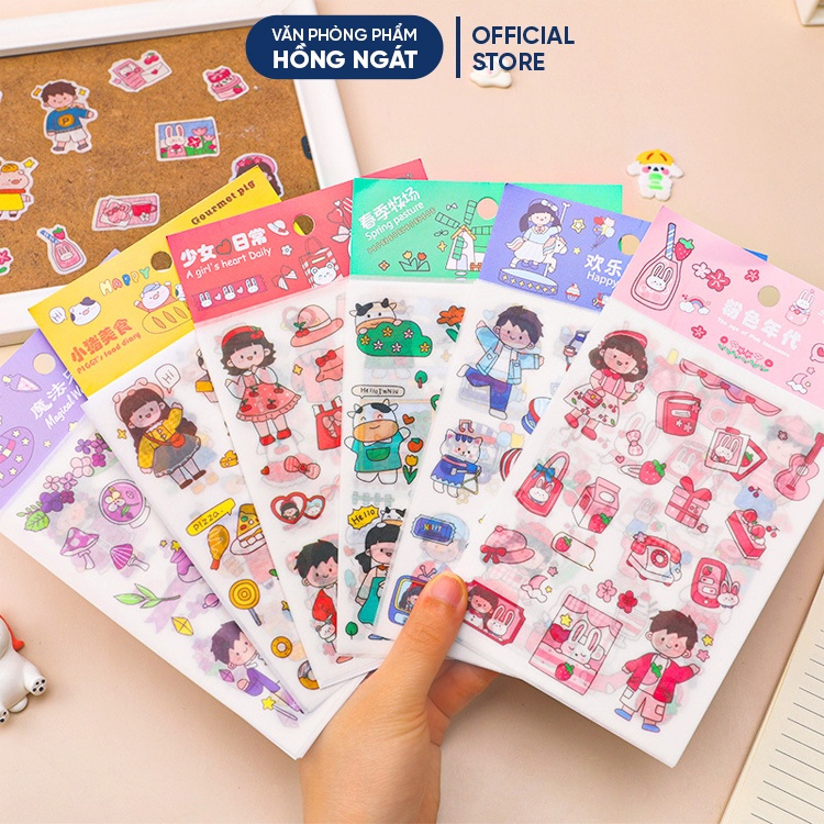 Sticker cute hoạt hình, hình dán cute 4 tờ sticker trang trí sổ nhiều mẫu dễ thương đẹp giá rẻ văn phòng phẩm STK05