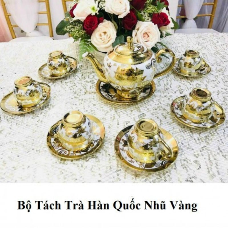 Bộ Tách Trà Hàn Quốc Nhũ Vàng