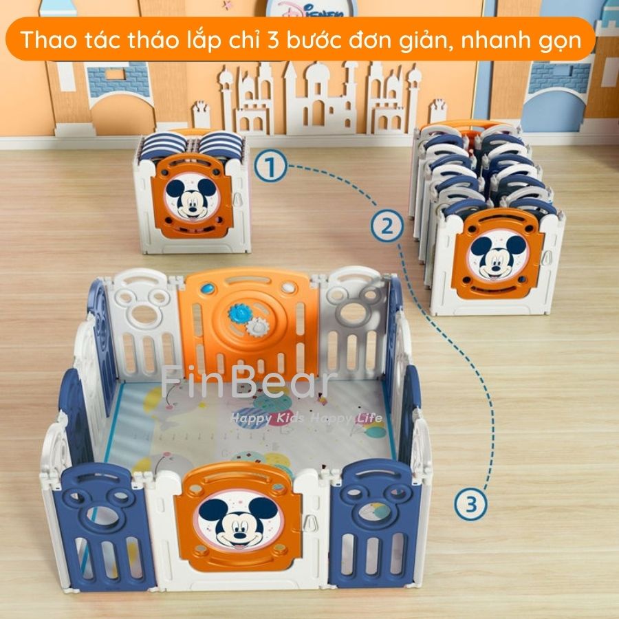 Quây cũi nhựa gấp gọn Pakey Mickey, nhiều kích thước sẵn 2 màu đáng yêu cho bé FINBEAR