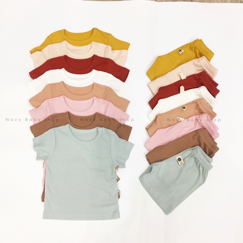 Bộ thun cotton tăm cộc tay cao cấp hàng Quảng Châu - bộ tăm xinh cho bé trai bé gái