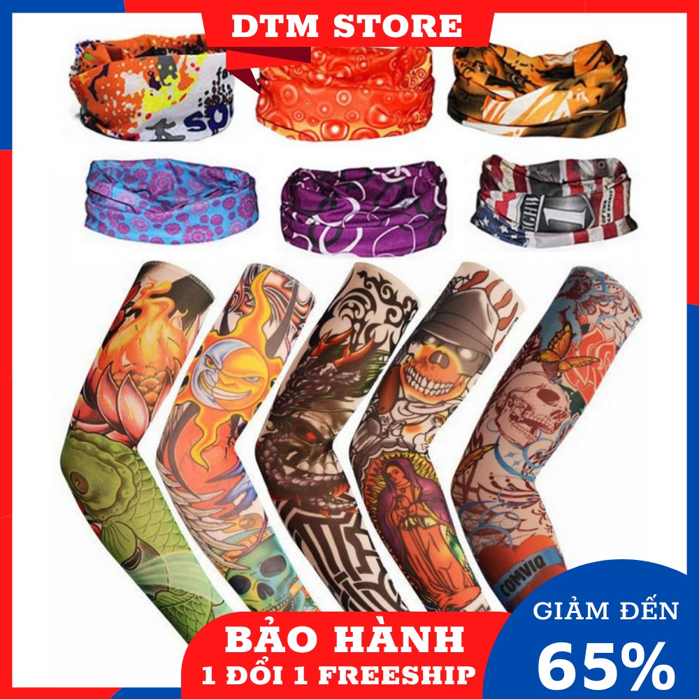 Găng tay chống nắng hoạ tiết xăm mình bộ 2 cái loại hở ngón chống tia UV - DTM Store