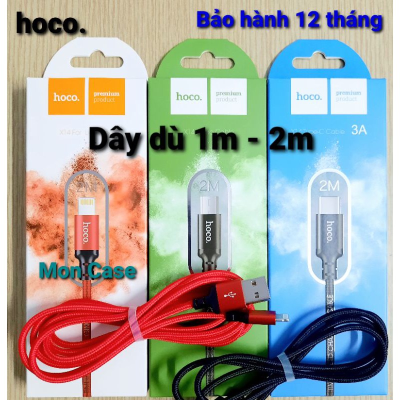 Cáp Sạc Nhanh Dây Dù Hoco X14 Iphone/Ipad/Androi/TypeC Chính Hãng 1M/2M