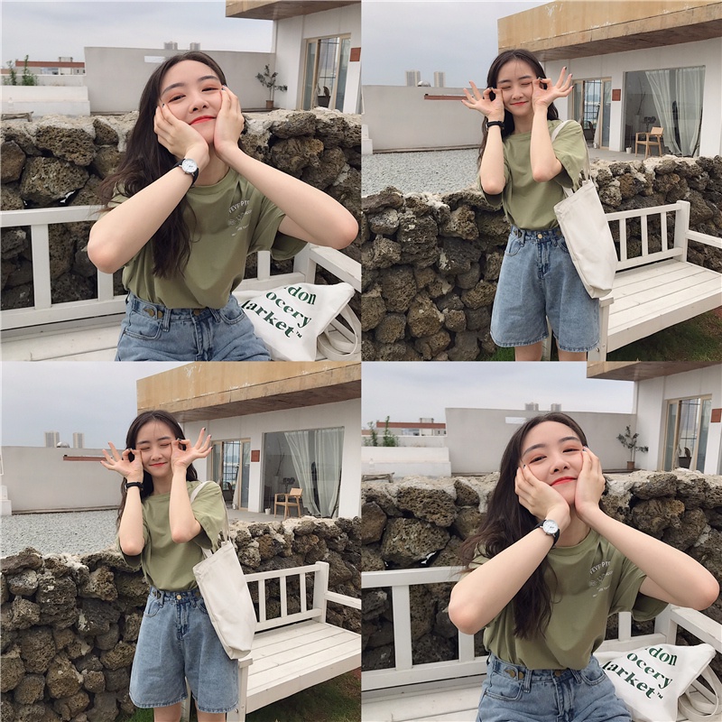 Áo Thun Nữ Ngắn Tay Cổ Tròn Form Rộng Phong Cách Hàn Quốc