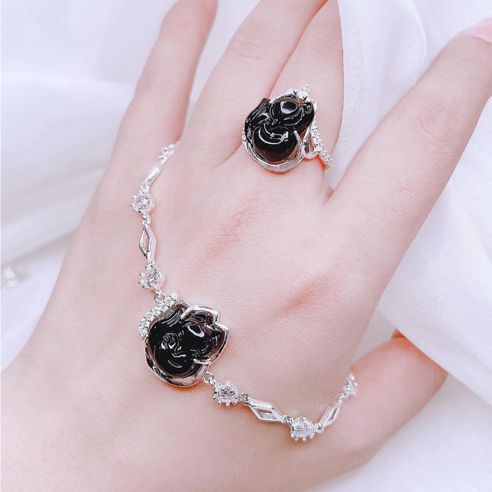 Lắc tay bạc nữ mặt hồ ly đính đá màu, chất liệu bạc ta cao cấp - Trang sức bạc Evasilver