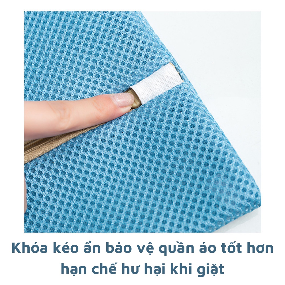 Túi giặt quần áo đồ lót máy giặt chất liệu lưới 3 lớp có khóa hình thêu phân loại tiện lợi nhiều màu