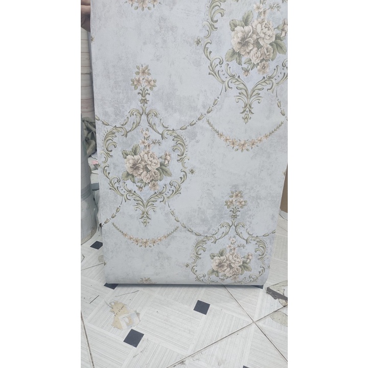 Decal giấy dán tường CHÙM HOA CHÂU ÂU XÁM khổ 45cm keo sẵn