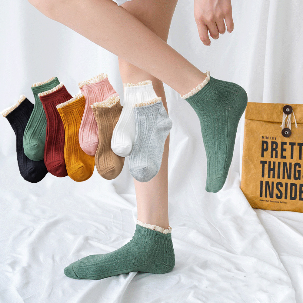Vớ cotton phối viền ren xinh xắn cho nữ