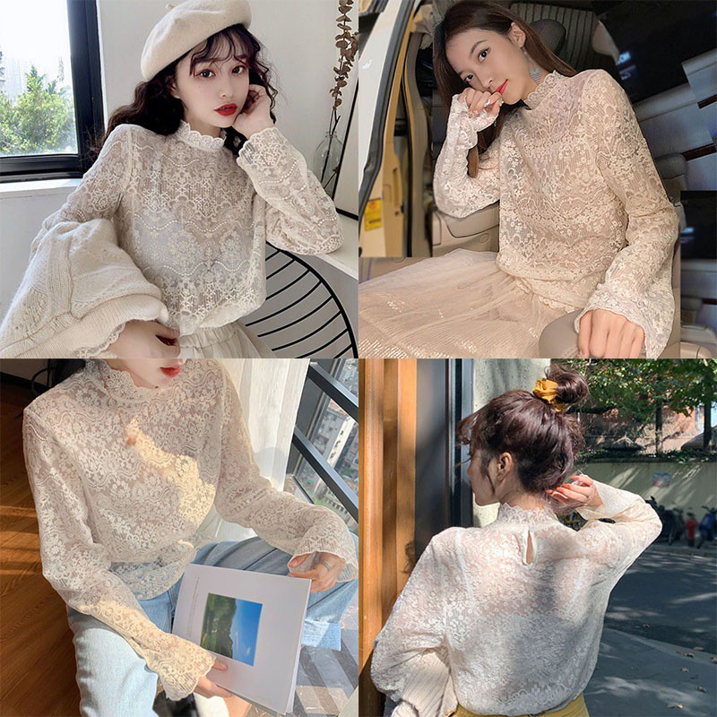 Áo Kiểu Cổ Cao Thêu Hoa Phối Ren Xinh Xắn Cho Nữ Giới | BigBuy360 - bigbuy360.vn