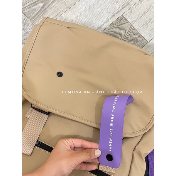 Balo Woo Unisex Quai Cài Khuy Hai Bên Chống Nước Dày Dặn, Balo Đi Học Nam Nữ Tag Da Cá Tính