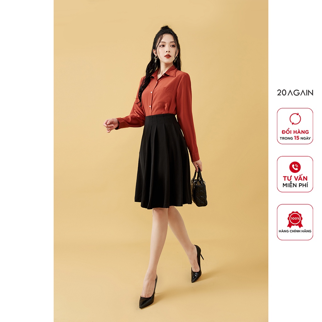 Áo sơ mi nữ dài tay cổ đức 20again, thiết kế túi trước ngực thanh lịch ASW1169