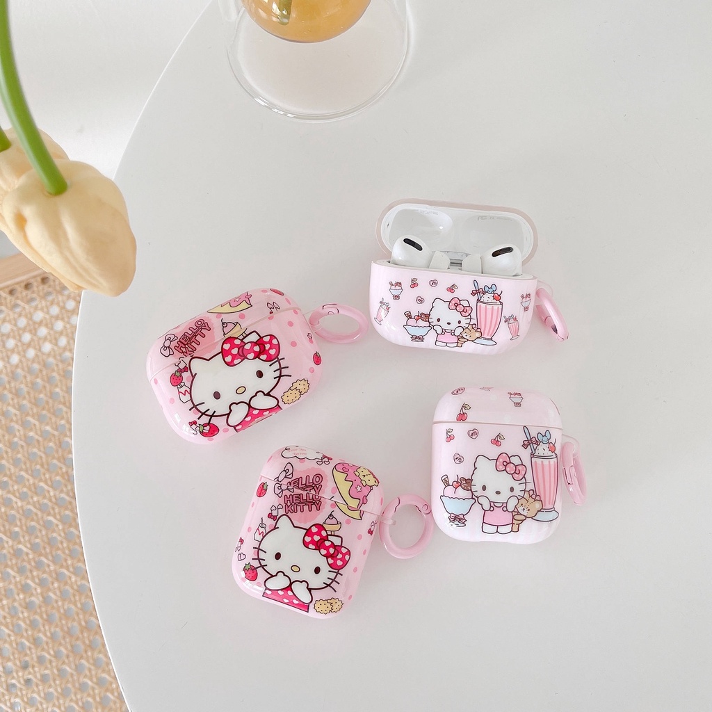 Vỏ Bảo Vệ Hộp Sạc Tai Nghe compatible AirPods3 Pro compatible AirPods3 Họa Tiết Hello Kitty Màu Hồng Dễ Thương