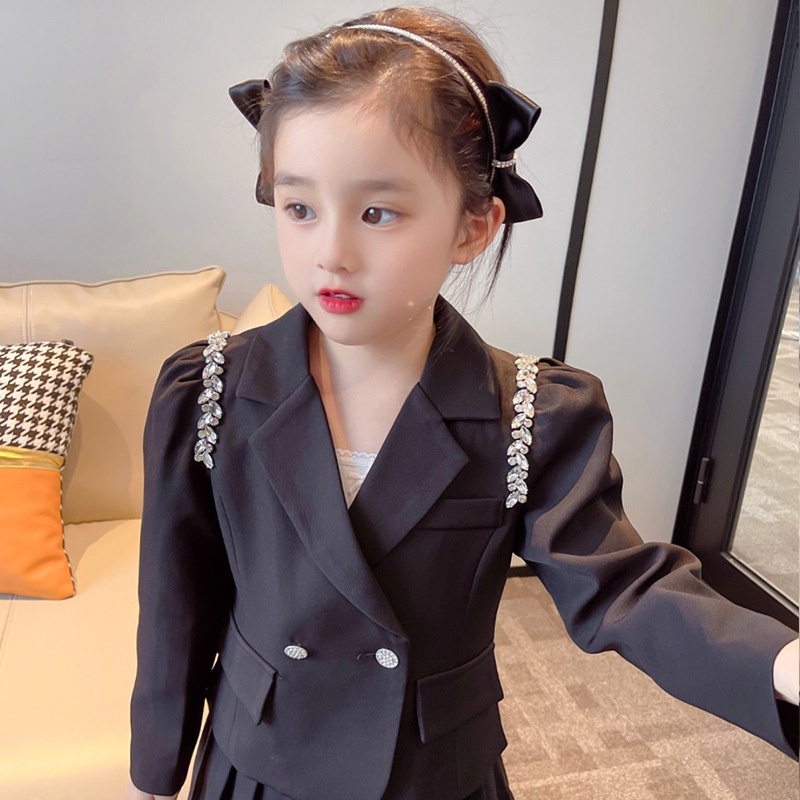 Set áo véc chân váy gắn đá trang trí vai cực sang chảnh cho bé gái hàng loại 1