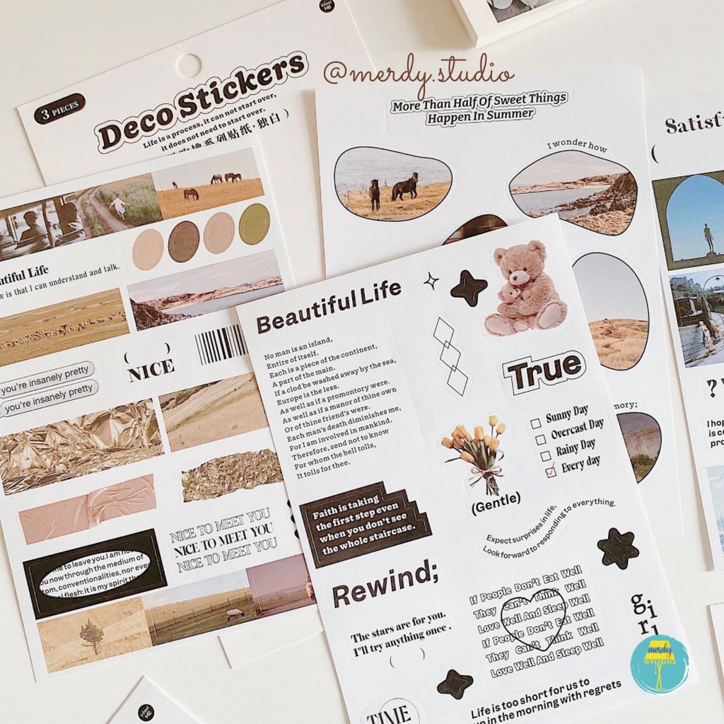 Set 3 tờ sticker trang trí bullet journal Korean Aesthetic Lifestyle