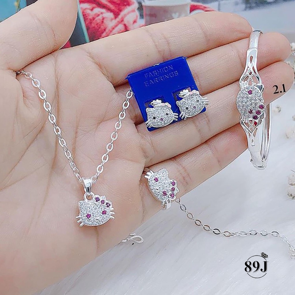 SET Bộ Mèo Kitty BẠC Ta Nguyên Chất - Không lo bị đen, xỉn màu