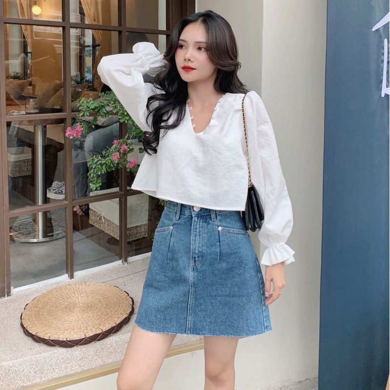 Áo kiểu nữ tay dài, hai tầng Ellen Shirt LUCEFASHION, áo kiểu Hàn Quốc