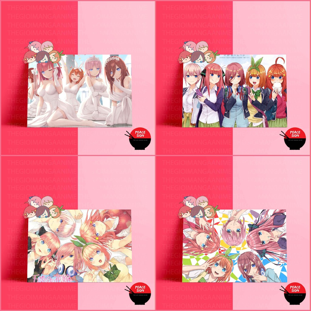 Tấm Postcard cao cấp Nhà có năm nàng dâu GOTOUBUN NO HANAYOME giấy 260gsm A5 anime chibi ảnh đẹp