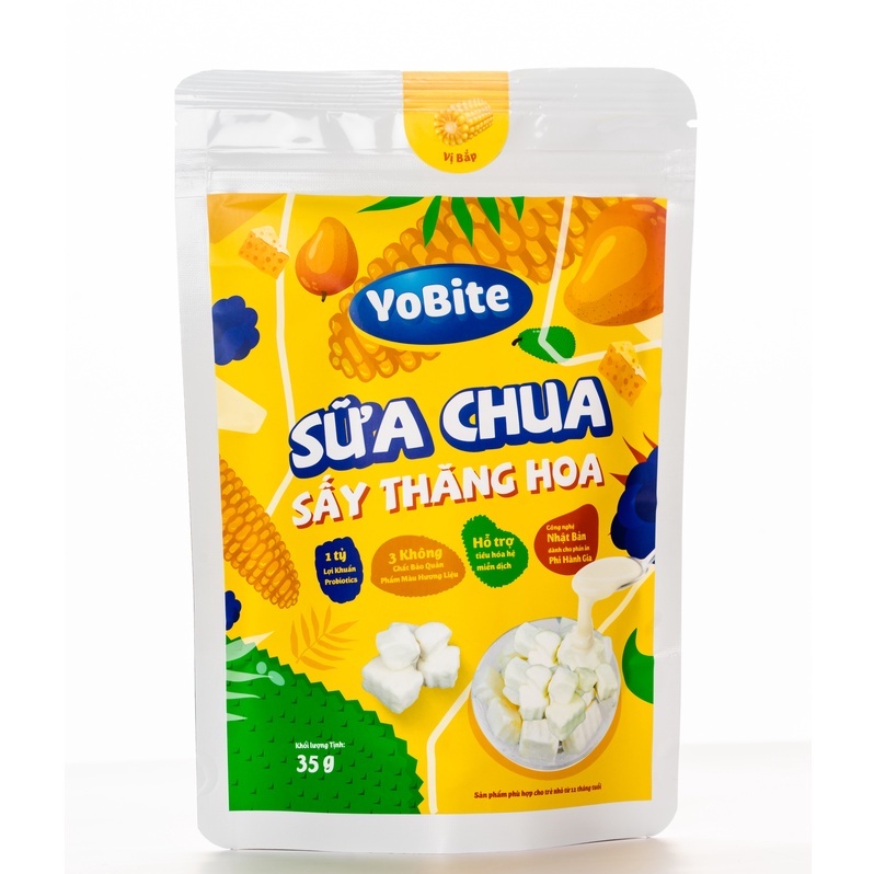 Sữa Chua Khô - Sữa Chua Sấy Thăng Hoa Yobite- Vị Bắp 35gr- Làm từ sữa hạt- không chứa lactose đạm sữa bò - Ăn dặm cho bé