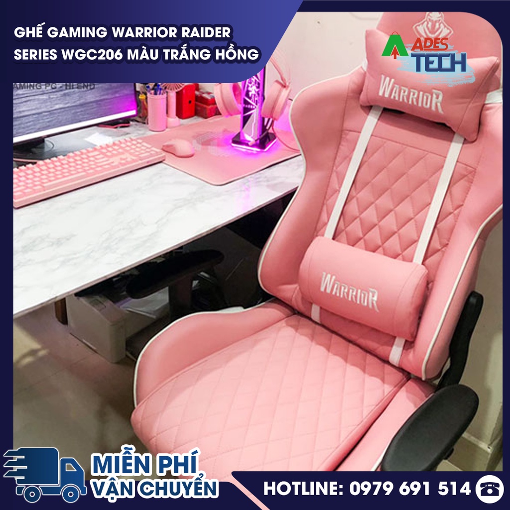 Ghế Gaming WARRIOR Raider Series WGC206 Màu Trắng Hồng | Bảo Hành Chính Hãng 12 Tháng