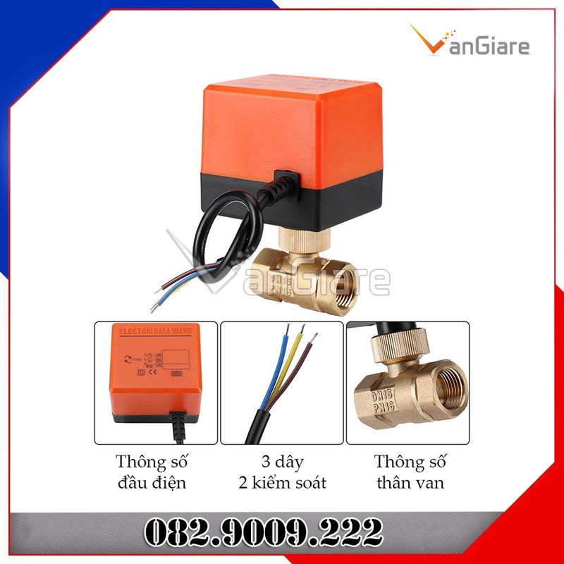 Van bi điện 2 lỗ, Van khoá nước đóng mở điều khiển bằng motor điện 12v 24v 220v phi 21 27 34