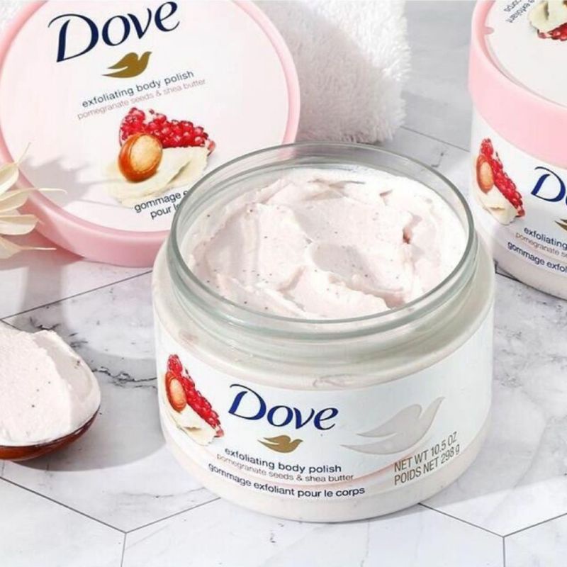 Tẩy da chết Dove Đường Nâu, Lựu , Macca , Kiwi 298g date 2025 ,2026 , 2027