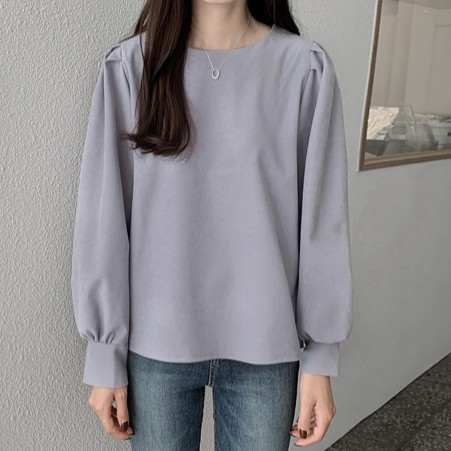 Áo sơ mi nữ cổ tròn dài tay màu trơn đơn giản 38654